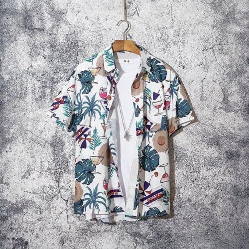 Japanese Fasion Mens Shirts Summer Men Hawaiian Camisa Casual Loose Beach Holiday Printed Short Sleeve Oversized Men Clothing