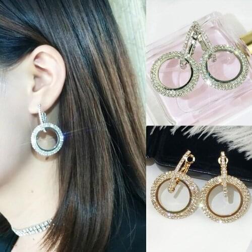 Fashion Luxury Round Earrings Women Crystal Geometric Hoop Earrings Jewelry Gift Shining Rhinestone Evening Party Earring