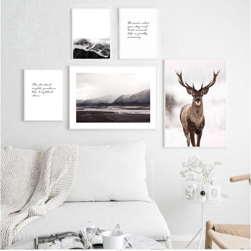 Scandinavian Decoration Canvas Nordic Style Print Deer Mountain Nature Art Painting Modern Wall Picture for Living Room