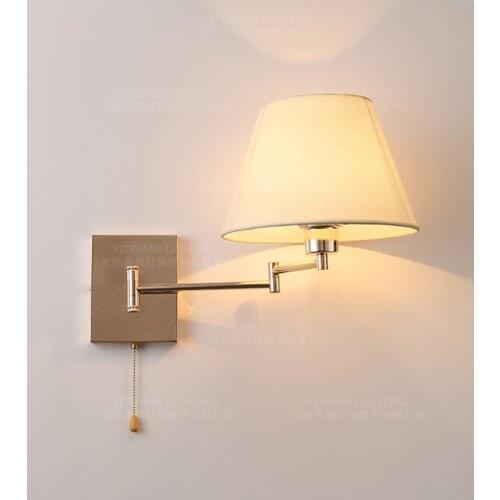 Modern Swing wall lamp flexible gold wall sconce retractable reading wall light with pull chain switch in bedroom bedside hotel