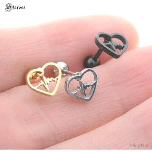 Starose 1pc Cute Heart Tragus Piercing Helix Earring Studs Ear Piercing Oreja Steel Cartilage Daith Earrings Women Body Jewelry