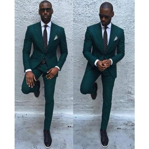 2019 Dark Green Mens Slim Fit Formal Suits Men Fashion Tailor Made 2 Pieces Groomsman Suits Male Party Prom Business Suits