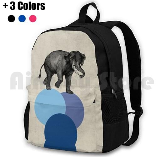 Elephant Balance Outdoor Hiking Backpack Waterproof Camping Travel Vintage Collage Elephant Circles