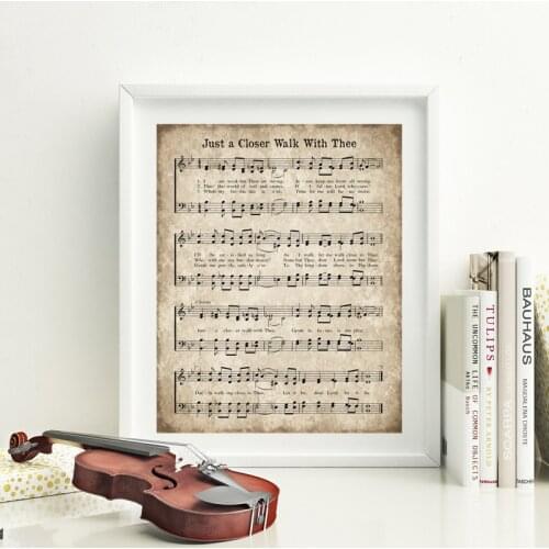 Vintage Sheet Music Poster Antique Just a Closer Walk With Thee Hymn Page Prints Christian Wall Art Canvas Painting Farm Decor