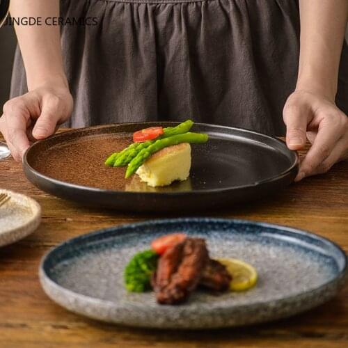Japanese Ceramic Pottery Plate Dinner Plates Pendulum Food Dish Household Round Shape Fruit Dish Western Food Steak Plate