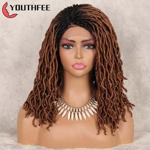 Youthfee Knoteless Briaded Lace Front Synthetic Wigs With Baby Hair Dreadloc Briad Wig For Women Ombre Brown Lace Frontal Wigs