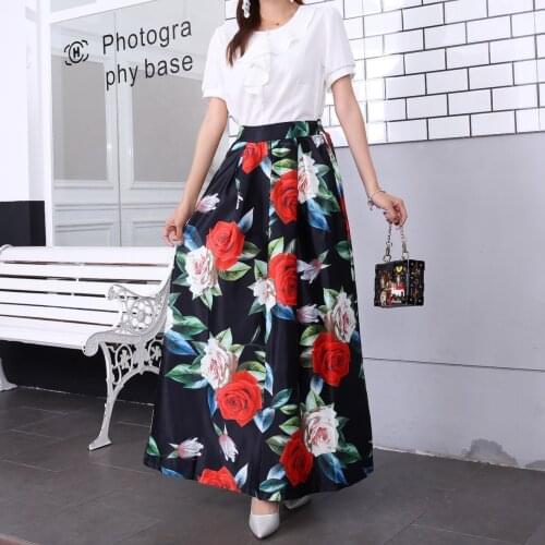 Fashion Boho Womens Floral Print Long Maxi Skirt Ladies Holiday Sun Skirts Faldas De Mujer 2020 New High Waist Flare Bottoms