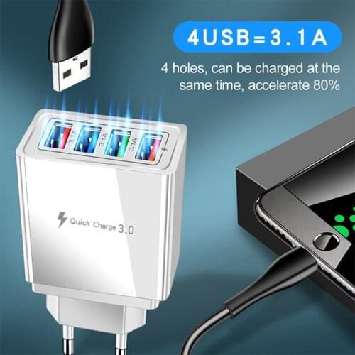 US/EU 5V 3.1A 4 Ports Wall USB Charger Travel cargador Mobile Phone Chargers for iPhone Samsung for Poco F2 Pro