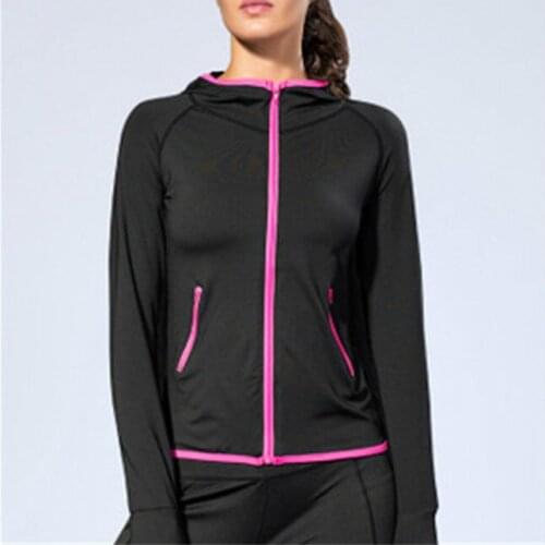 Women Spring Autumn With Thumb Hole Long Sleeve Running Fitness Jacket Zipper Pocket Exercise Training Workout Zip Jacket Femme