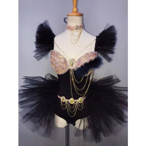 Women nightclub bar birthday skirt sexy sparkly black dress stage dance show wear