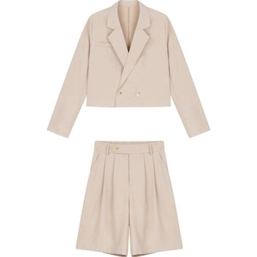 Matching Set Blazer And shorts Women England style Navel Exposed Short Empire Blazer Feminino Femme Two Piece Set