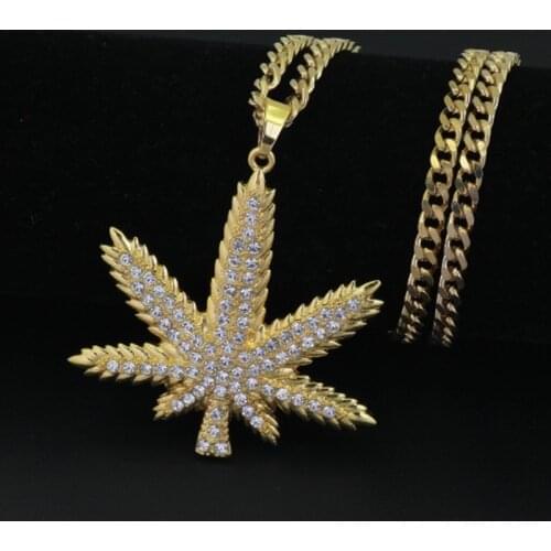 New fashion Leaf Pendant womens necklace fashion hip hop Cuba chain mens bicycle jewelry