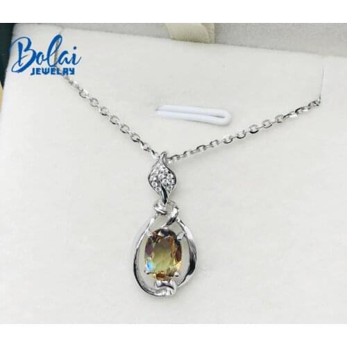 Bolai Color Changing Nano Diaspore Leaf Pendant Necklace Genuine 925 Sterling Silver Stone Fine Jewelry For Women Girls Gift