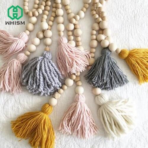 1Piece Handmade Wooden Beads Tassels Hanging Ornament Nordic Style Fashion Jewelry for Photography Bedroom Wall Decoration