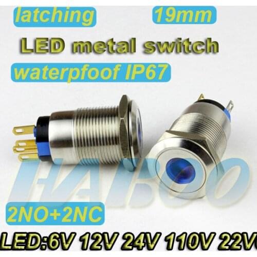 1pcs high quality 2NO+2NC latching led lighting switch stainless steel angel eye on-off push button switch 6V 12V 24V 110V 220V