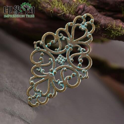 10Pcs 25*42mm Alloy Verdigris Patina Plated Hollow Flower Vintage Beads For DIY Jewelry Components Making Bracelets Accessories
