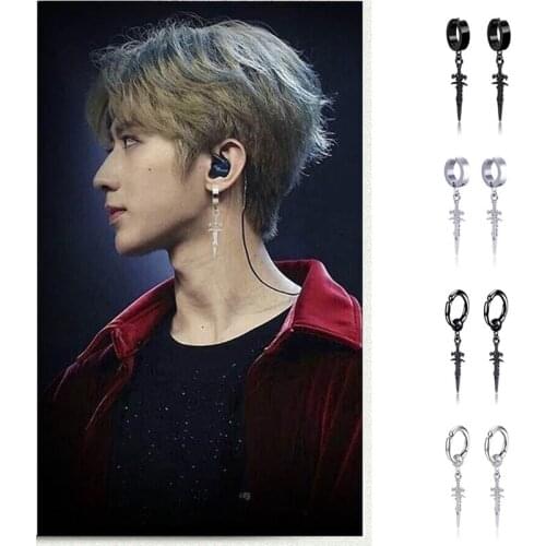 Fashion Punk Cross Sword Pendant Earrings For Women men Stainless steel Geometric Stud Ear Jewelry Party Gifts 2 pieces