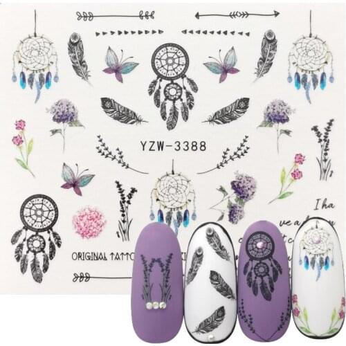 2020 New Feather Dream Catcher Water Decals Nail Sticker Flowers Lavender Watermark Flakes Slider Tattoo Nail Art Decoration