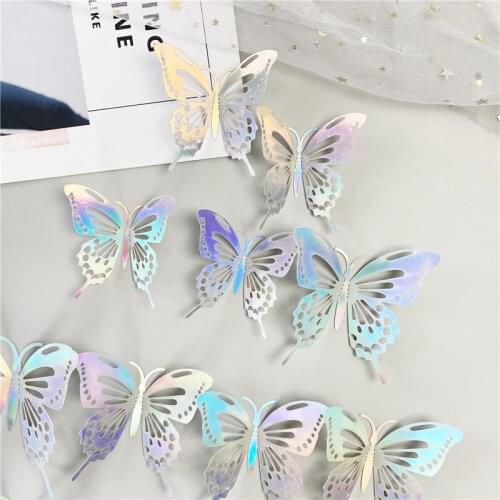 24PC 3D Effect Crystal Butterflies Wall Sticker Beautiful Butterfly for Kids Room Wall Decals Home Decoration wedding wall decor