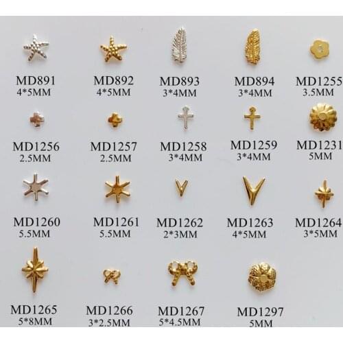 3D Approx.500pcs/bag Metal Stud Starfish Feather Cross Flower Star Bow 3D Charms MD891-1267