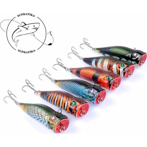 6Pcs/Lot 3D Painting Sea Fishing Popper Lures Baits 7.5cm/5.4g Floating Wobblers Crankbait Artificial Hard Pesca Isca