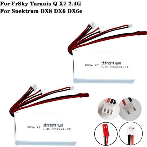 7.4V 2200mAh Lipo Battery for FrSky Taranis Q X7 Dx6e Dx6 Transmitter Spektrum DX8 Rc Spare Part 2S Rechargeable Battery 2Pcs