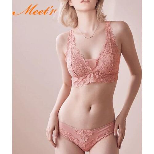 Meet'r Women Fashion Sexy Bra set Push Up Lace Underwear Panties Breathable Padded Brassiere Wire Free Lingerie Free Shipping