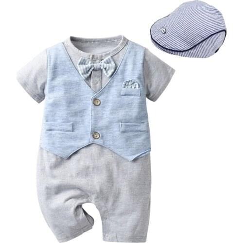 0-24 Months Children Jumpsuit Newborn Rompers with Cap Cotton Baby Boys Clothes Summer Cotton Fales Vest Patchwork Romper