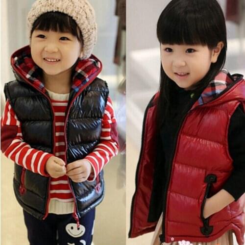 2021 New Autumn Winter Children Vest Fashion Thicken Red Black Solid Hooded Waistcoat for Kid Girls Boys 4 6 8 Years