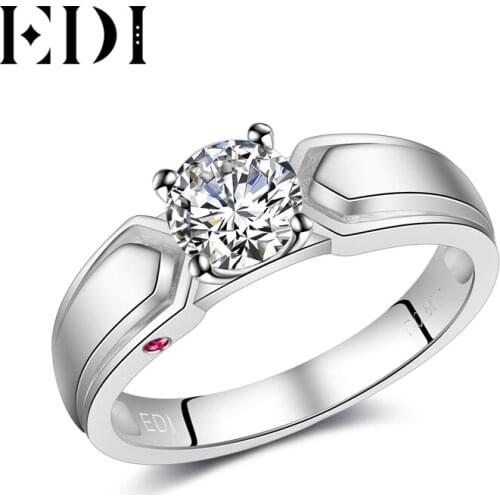 EDI Solitaire 0.8ct Round Cut Moissanites Diamond Natural Ruby 14k 585 White Gold Ring For Men Wedding Jewelry