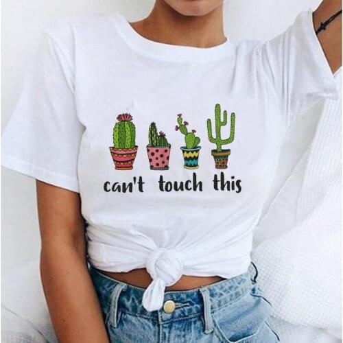 Harajuku T-shirt Can't Touch This Cactus Pug T-shirts Lady Summer Tops Funny Female Shirt Women T Shirt Harajuku Top Tees Femme