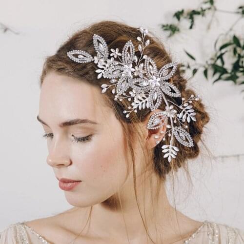 ZMHP305 Alloy Leaves Bridal Headband Rhinestone Wedding Hair Accessories Tiara Crown Silver Bridal Hair Jewelry Bride Headdress