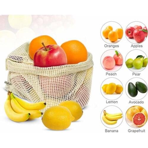 Hot Sale Reusable Produce Bags Cotton Vegetable Bags Mesh Drawstring Home Kitchen Fruit&vegetable Handbag Net Shopping Bags