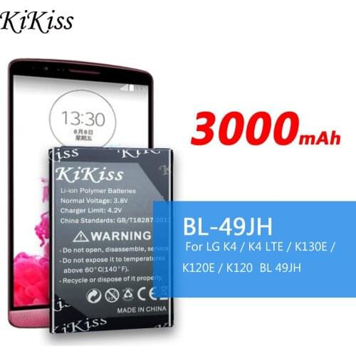 KiKiss Phone Rechargeable Battery 3000mAh BL-49JH For LG K4 / K4 LTE / K130E / K120E / K120 BL 49JH Replacement Batteries