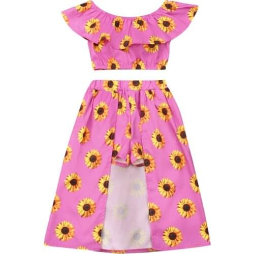 Cute Kids Baby Girl Sunflower Ruffle Crop Tops Shorts Dress 2PCS Outfits Sunsuit Kids Baby Girl Sunflower Outfits Crop
