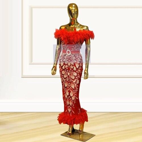 Red Off The Shoulder Mermaid Evening Dress Ankle-Length Prom Dress Formal Dress Middle East Saudi Arabia Robe De Soiree Aibye