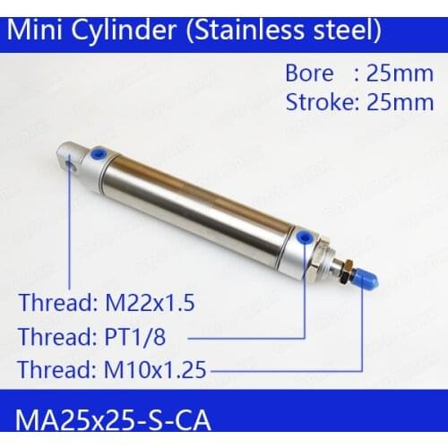 MA25*25 Free shipping Pneumatic Stainless Air Cylinder 25MM Bore 25MM Stroke MA25X25-S-CA Double Action Mini Round Cylinders