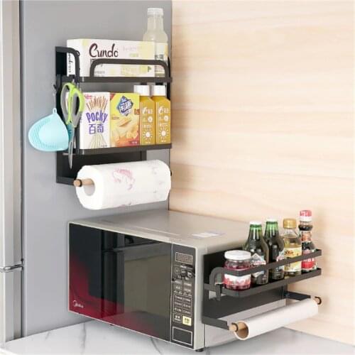 Magnetic Adsorption Refrigerator Side Rack black Multi-layer Punch-free Storage Holder Kitchen Paper Towel Shelf Rack Organizer