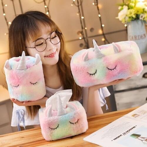 Cute Plush Unicorn Tissue Box Car Napkins Paper Box Kawaii Birthday Gift Girl Favorite Home Decoration Tool Creative Home Easy