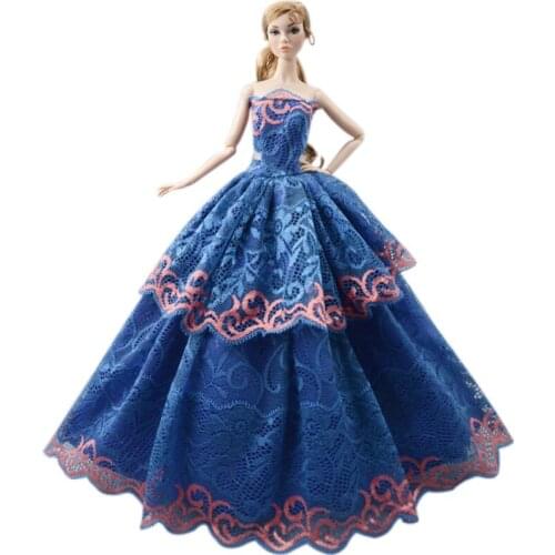 Fashion Doll Outfits For Barbie Dress 1/6 BJD Clothes Blue Floral Lace Wedding Dress Party Gown 11.5" Dolls Accessories Toy Gift