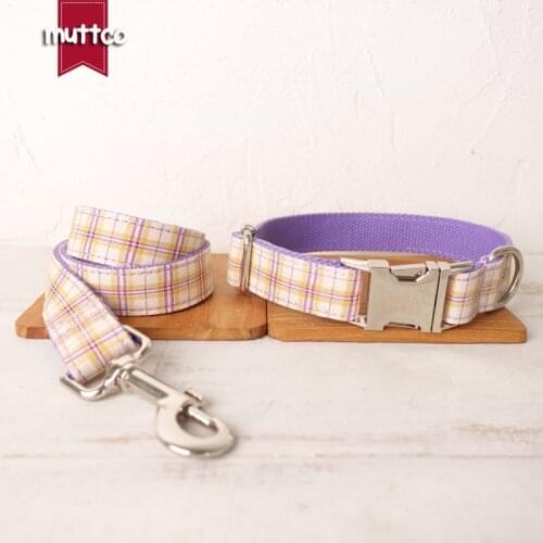 MUTTCO retailing High quality nice self-design dog collar Aster Plaid handmade poly satin and nylon 5 sizes dog collar UDC100