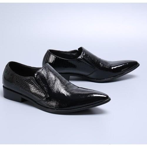 Black Business Men Formal Dress Shoes Big Grain Man Leather Shoes Social Sapato Male Oxfords Fashion Slip On Party Wedding Shoes