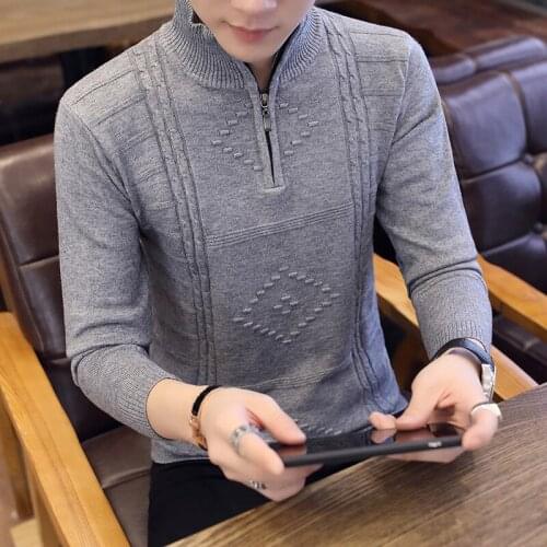 Navy Black Mens Sweaters Grey Youth High Collar Sleeve Thickened LONG SLEEVE WINTER Casual Red Sweater Men Turtleneck