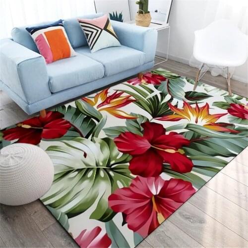 Tropical Plants Pattern Nordic Rug Beside Coffee Table Living Room Green Leaf Red Floral Rugs For Bedroom Bedside Floor Mat