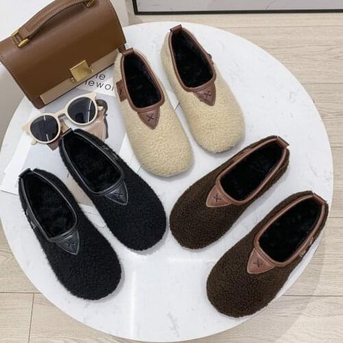 Korean version of the new autumn and winter plus velvet comfort Loafers wild lambskin comfortable flat cotton shoes