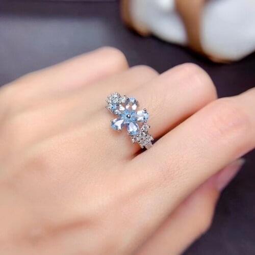 Dazzling Silver Aquamarine Ring for Party 5 Pieces 3mm*5mm Natural Aquamarine Silver Ring 925 Silver Aquamarine Jewelry