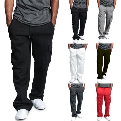 Casual Men Trousers Drawstring Elastic Waist Wide-leg Pants Solid Pocket Street Pant Loose Casual Male Fashion Trouser M-4XL