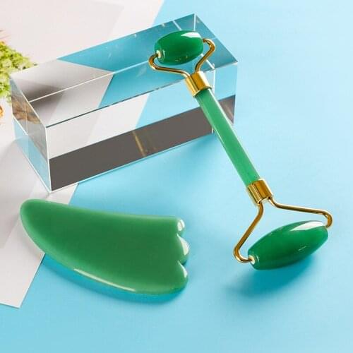 Sale Beauty Tools Natural Jade Gouache Massager Set For Slimming Face Jade Roller Reduce From Facial Wrinkles Lifting Facial Box