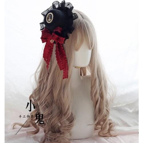 Gothic Lolita Retro Masquerade Party Witch Hat Punk Bow Lace Moon Wizard Hat Halloween Girl Top Hat Cosplay Hairpin Headdress