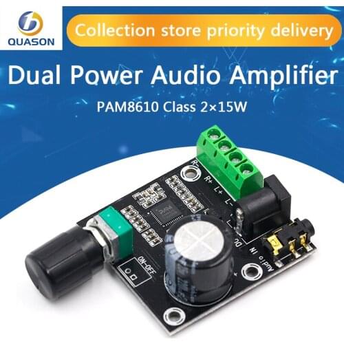 Super Slim 2 x 15W PAM8610 Class D Digital Dual Power Audio Amplifier Board 12V black